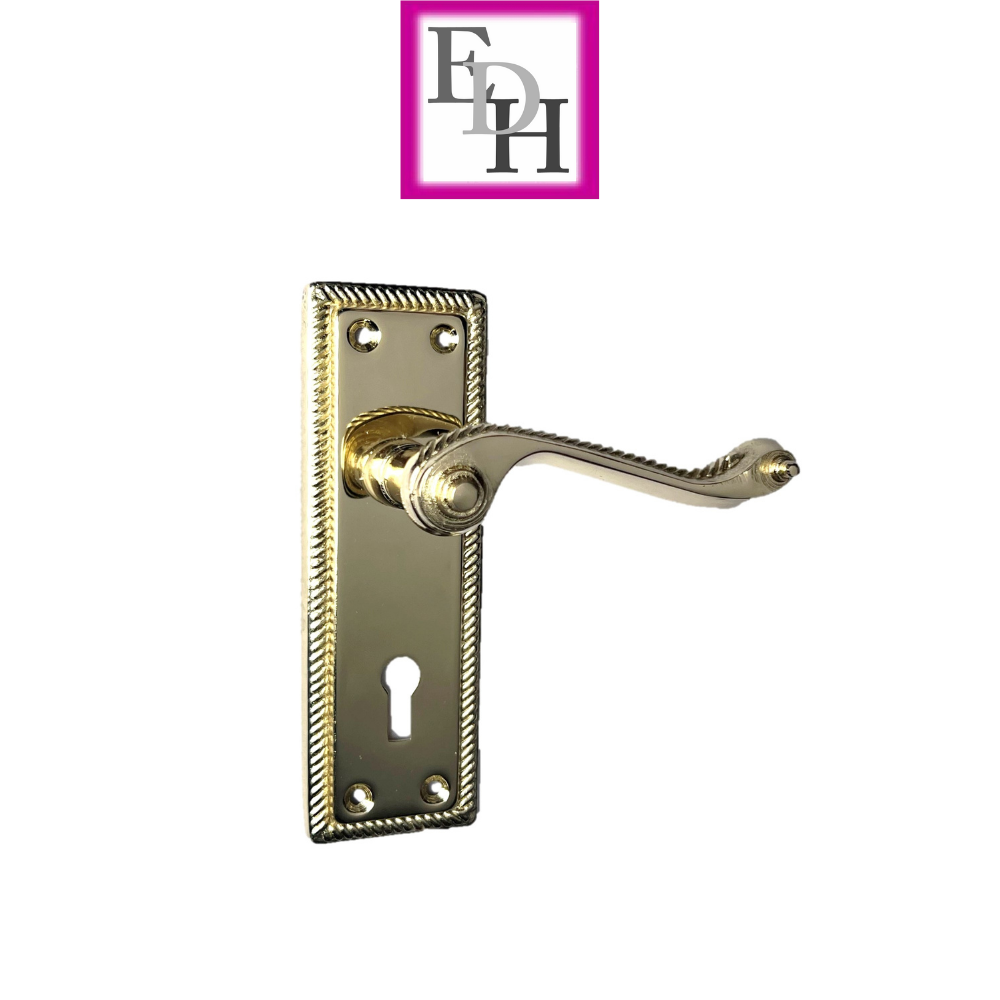 Georgian Style Scroll Brass Finish Door Handles, Internal, 4 Sets