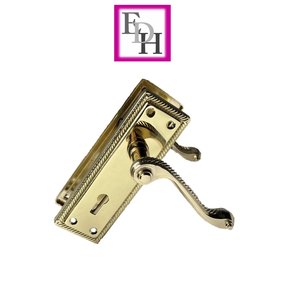 Georgian Style Scroll Brass Finish Door Handles, Internal, 4 Sets