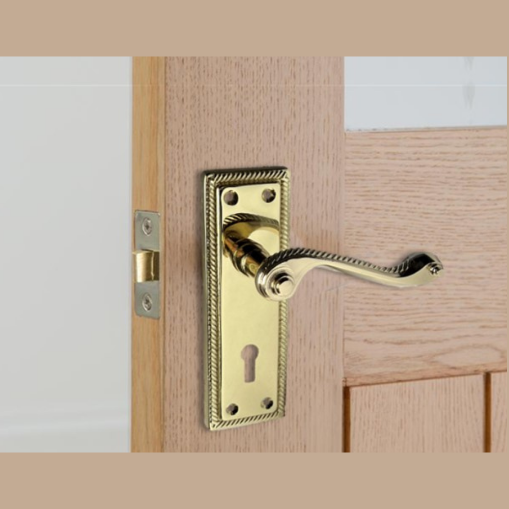 Georgian Style Scroll Brass Finish Door Handles, Internal, 4 Sets