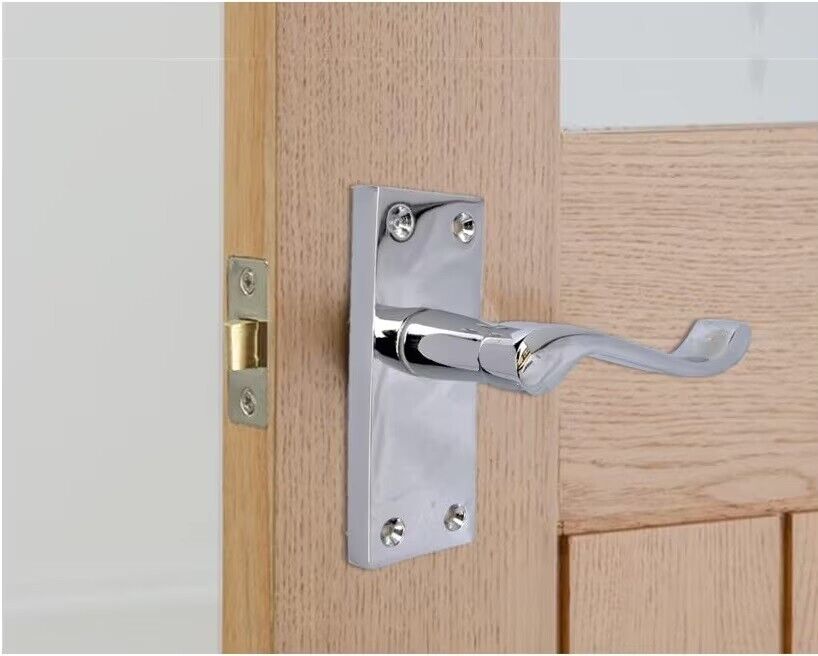 Modern Victorian Chrome Door Handles, Victorian Scroll Lever Latch Door Handles