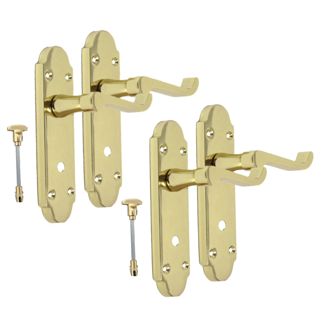 Brass Finish Epsom Victorian Scroll on Shaped Back Plate Lock Door Handle 2 Pair