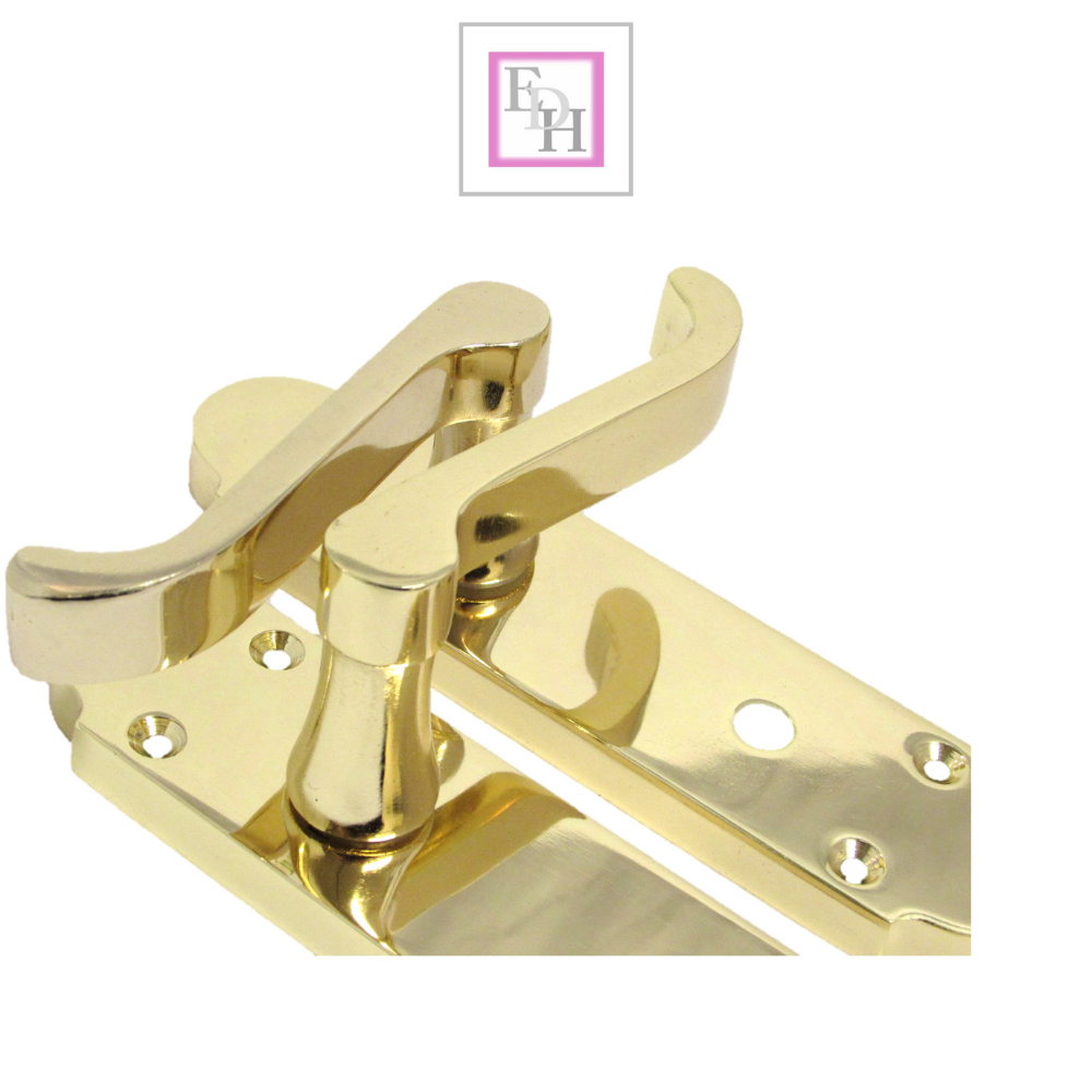 Brass Finish Epsom Victorian Scroll on Shaped Back Plate Lock Door Handle 2 Pair