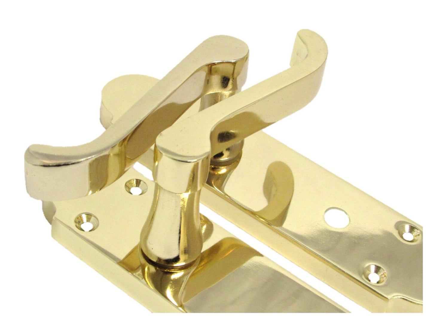 Brass Finish Epsom Victorian Scroll on Shaped Back Plate Lock Door Handle 2 Pair