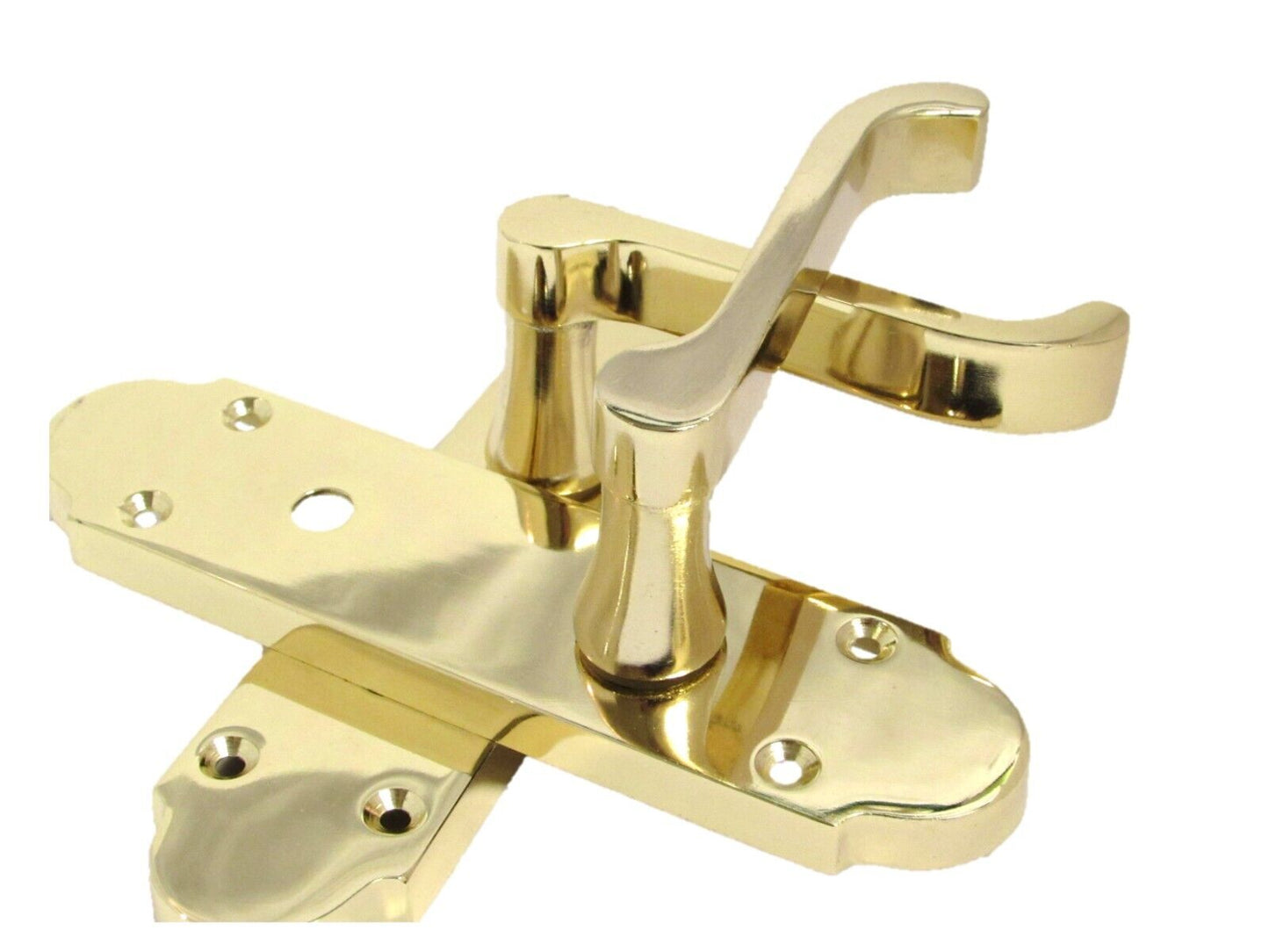 Brass Finish Epsom Victorian Scroll on Shaped Back Plate Lock Door Handle 2 Pair