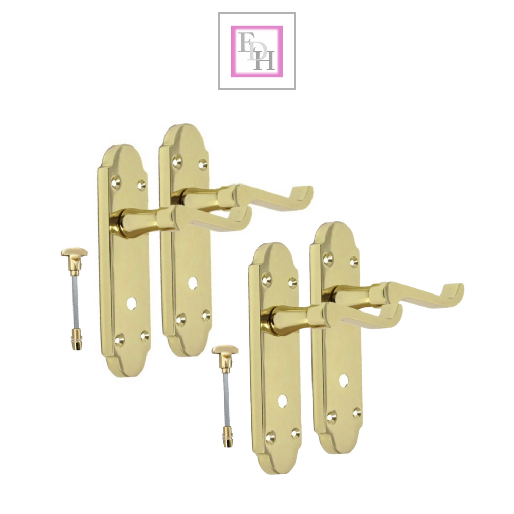Brass Finish Epsom Victorian Scroll on Shaped Back Plate Lock Door Handle 2 Pair