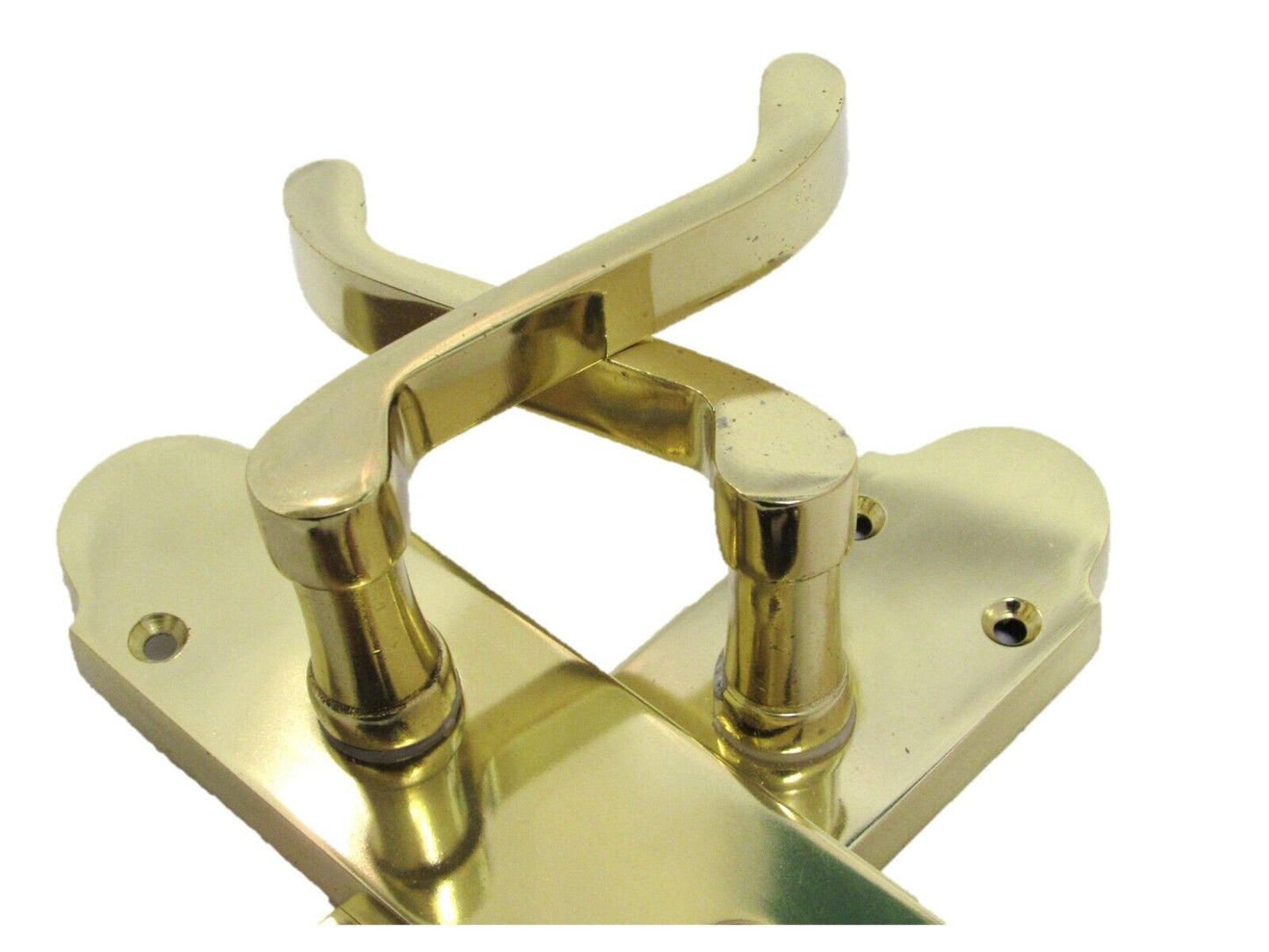 Brass Finish Epsom Victorian Scroll on Shaped Back Plate Lock Door Handle 2 Pair