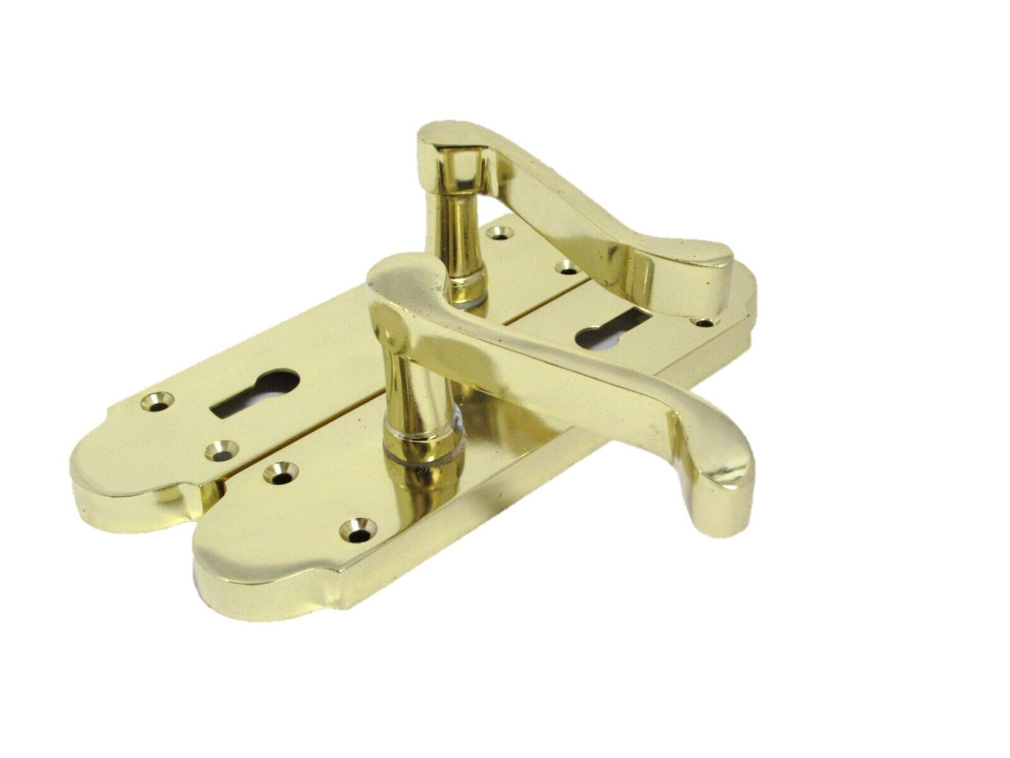 Brass Finish Epsom Victorian Scroll on Shaped Back Plate Lock Door Handle