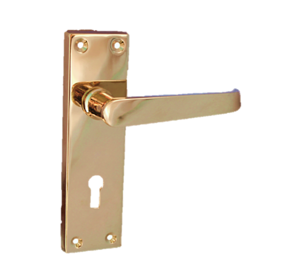 Brass Door Handles Interior Door Lock Handles-Victorian Straight Lock Handlesx2