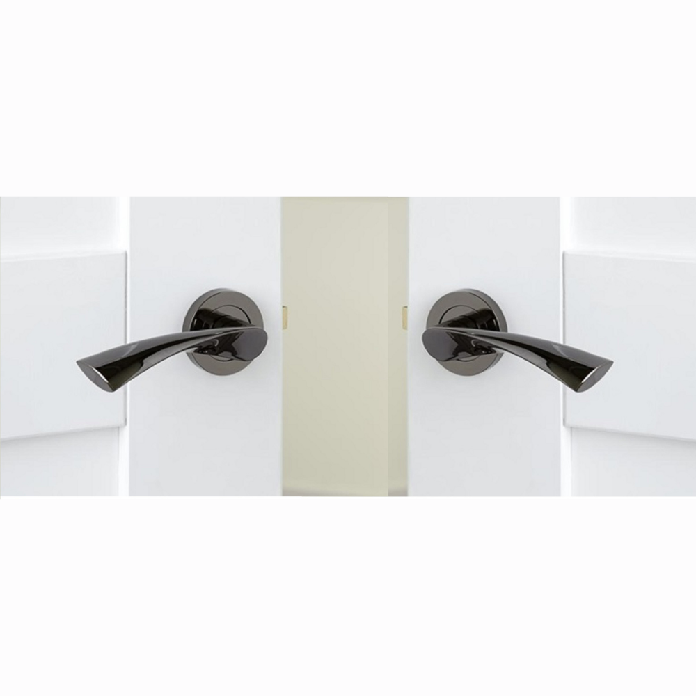 MODERN BLACK Nickel TWIST DOOR HANDLES On Round Rose Door Handle Astrid