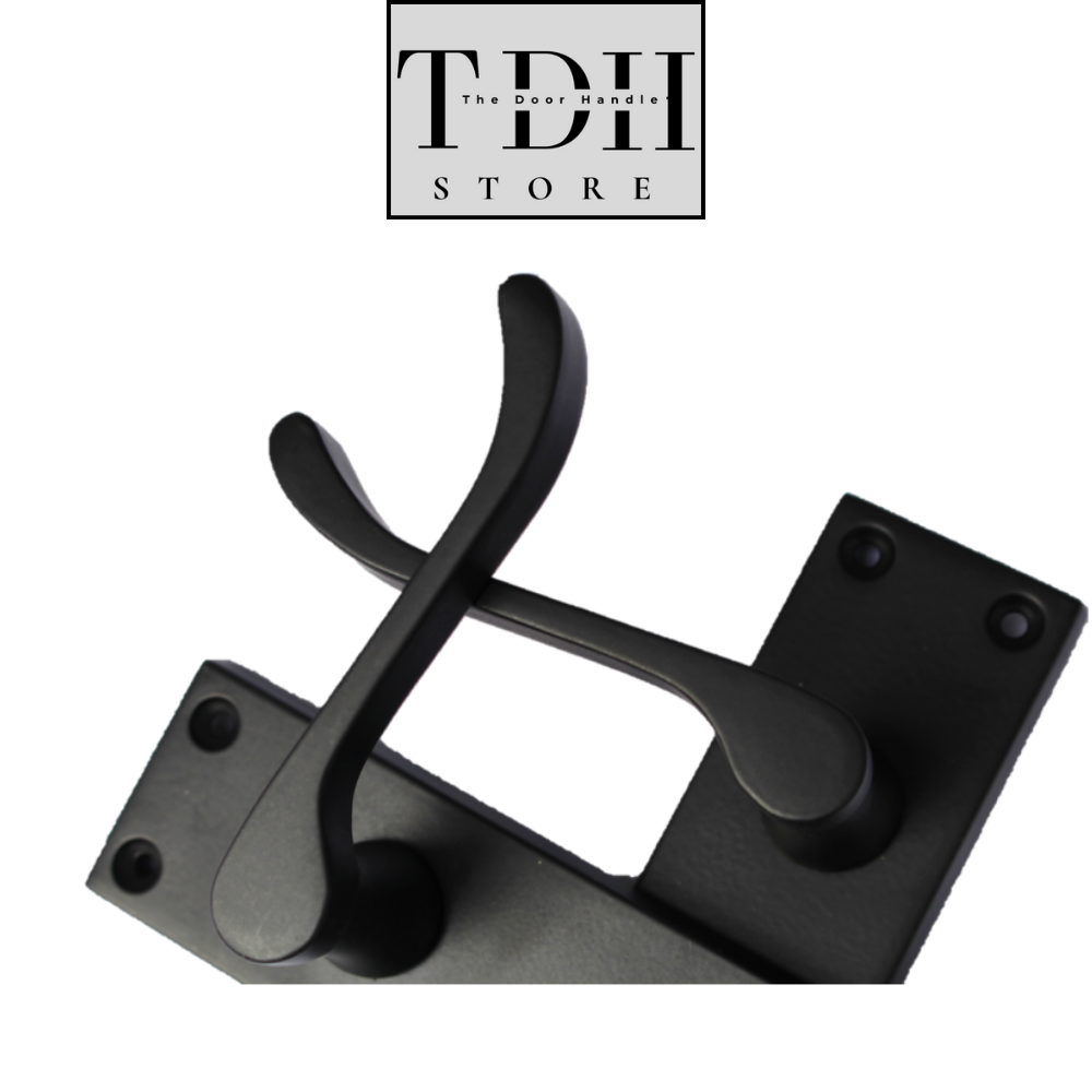 Door Handles Matt Black Finish Victorian Scroll Lock, Lever Lock & Keys.1