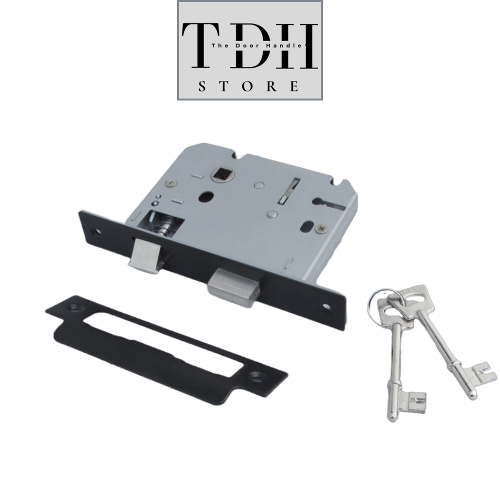 Door Handles Matt Black Finish Victorian Scroll Lock, Lever Lock & Keys.1