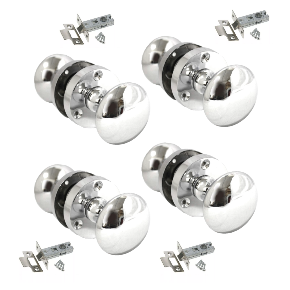 Chrome Door Knob Modern Round Rose Door Knob Silver Door Handle+Tubular Latch 4