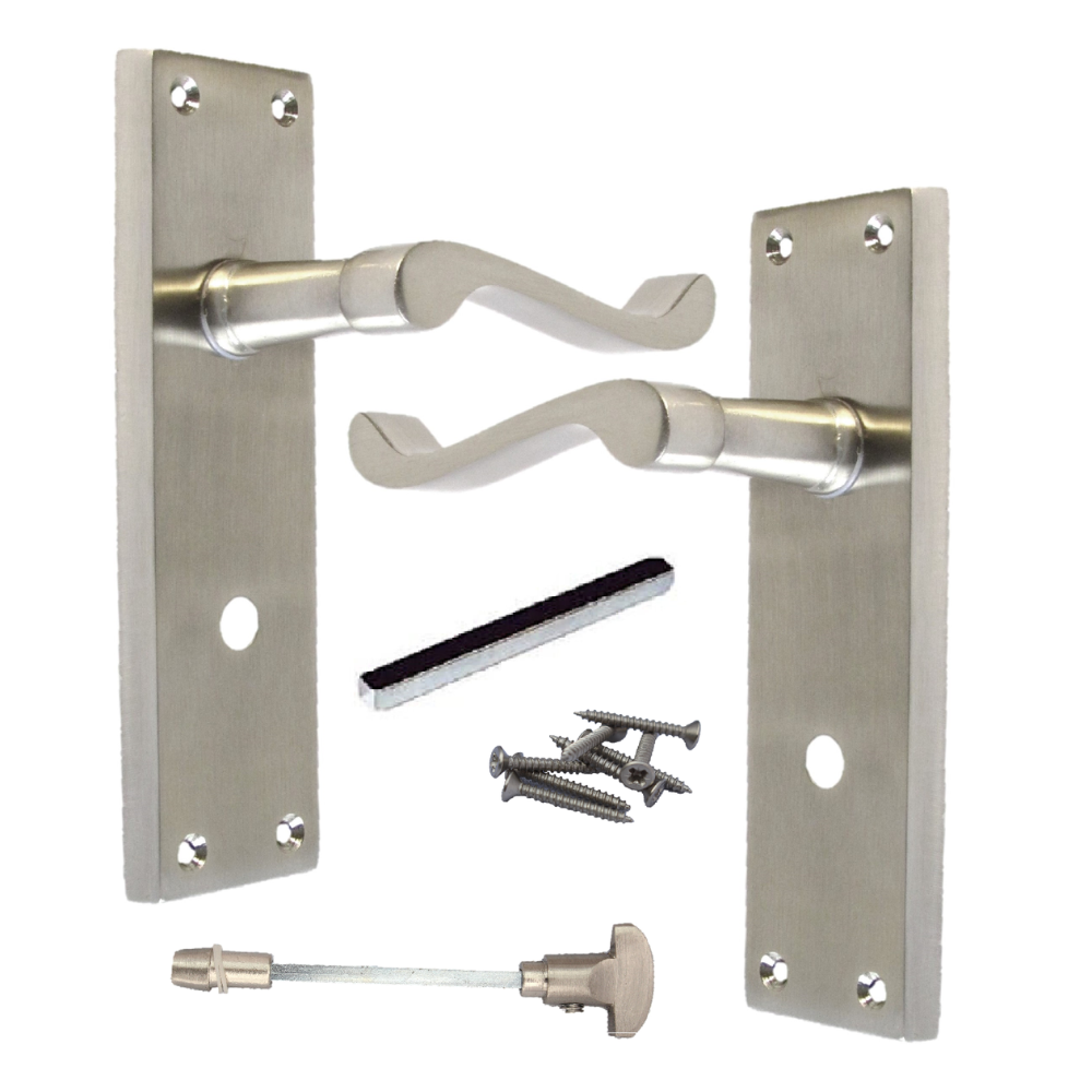 Satin Bathroom Door Handle with Privacy Lock Set Victorian Style, 1 Pair
