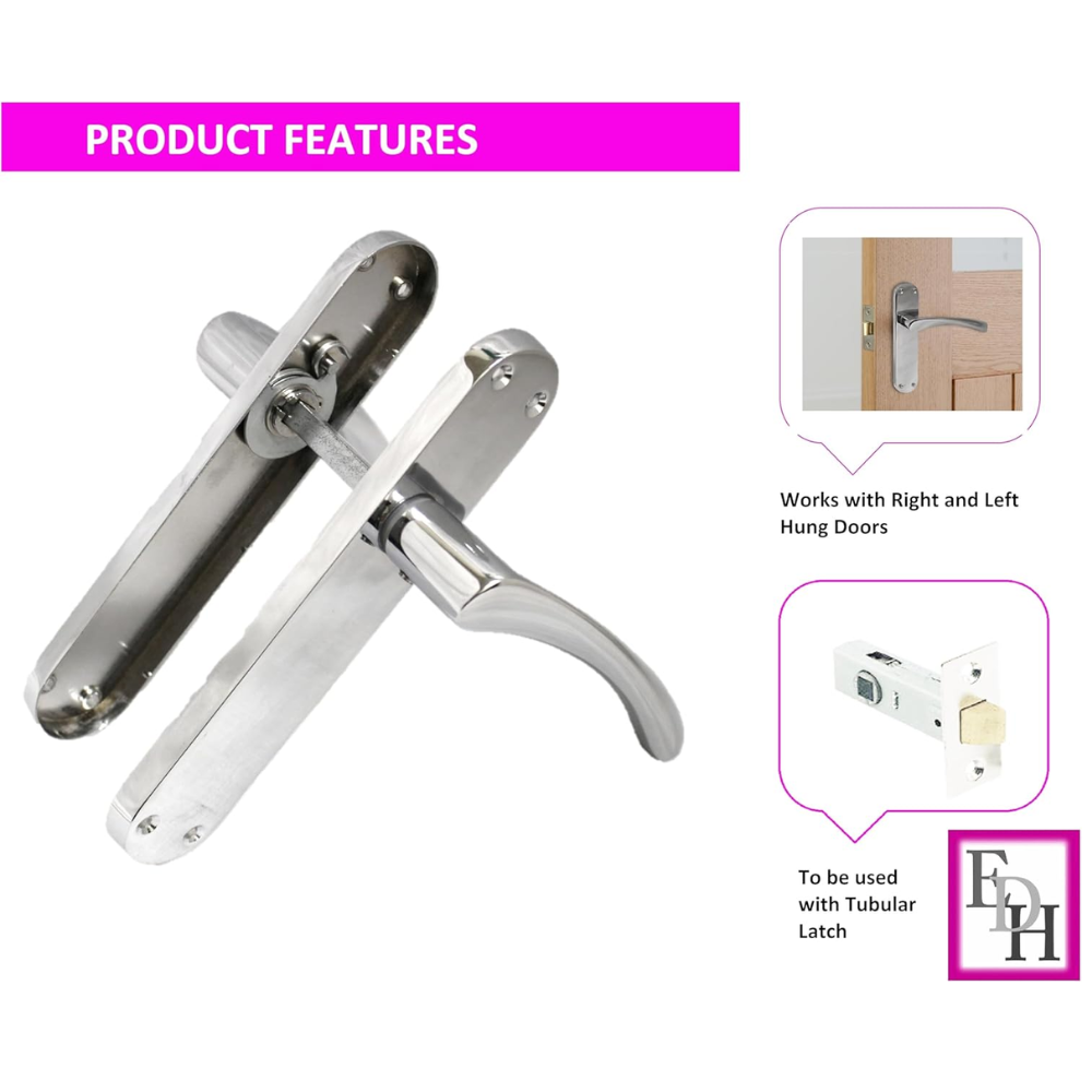 Polished Chrome Twist Door Handle, Interior Latch Lever on Long Back Plate x1