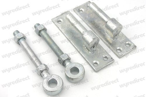 Wyre Direct Gate Hinges 12mm Pin Bracket & 12mm X 100mm Adjustable Eye Bolts Galvanised
