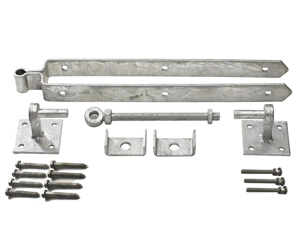 Wyre Direct Heavy Duty Gate Hinges - 600mm Adjustable Field Gate Hinge Set with 100mm x 100mm Hooks on Plate and Fittings for Shed Doors, Gate Doors, Garage & Barn, Stable Doors - Galvanised
