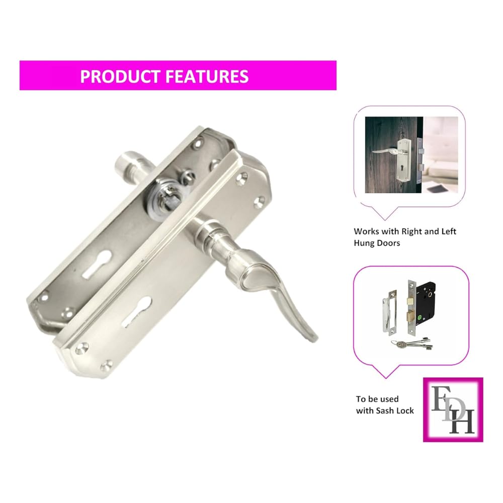 Premium Satin Nickel Internal Lock Handles with Long Back Plate and 3 Lever Mortise Sash Lock - Stellar Design, 4 Pairs