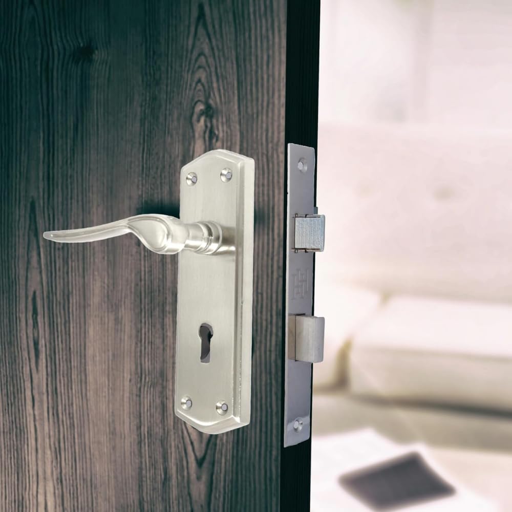 Premium Satin Nickel Internal Lock Handles with Long Back Plate and 3 Lever Mortise Sash Lock - Stellar Design, 4 Pairs