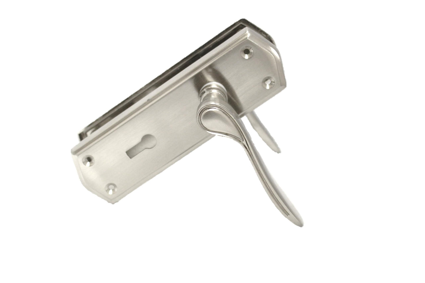 Premium Satin Nickel Internal Lock Door Handles with Long Back Plate and 3 Lever Mortise Sash Lock - Stellar Design, 1 Pair of Lock Handles