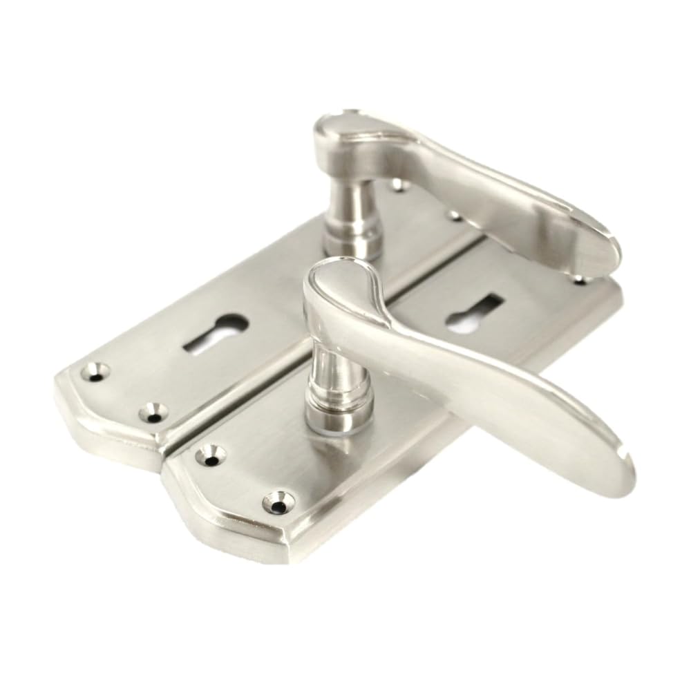 Premium Satin Nickel Internal Lock Handles with Long Back Plate and 3 Lever Mortise Sash Lock - Stellar Design, 4 Pairs