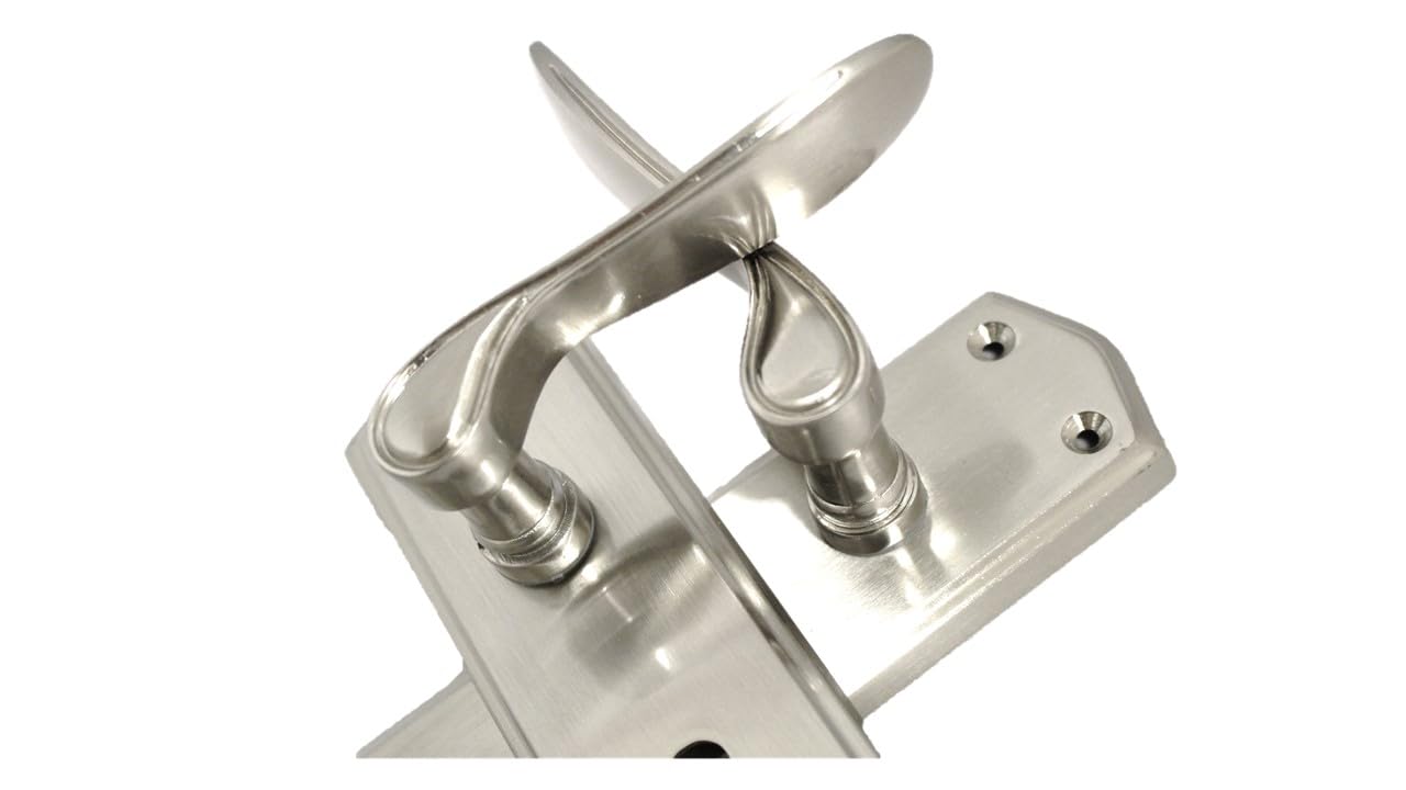 Premium Satin Nickel Internal Lock Door Handles with Long Back Plate and 3 Lever Mortise Sash Lock - Stellar Design, 4 Pairs of Lock Handles