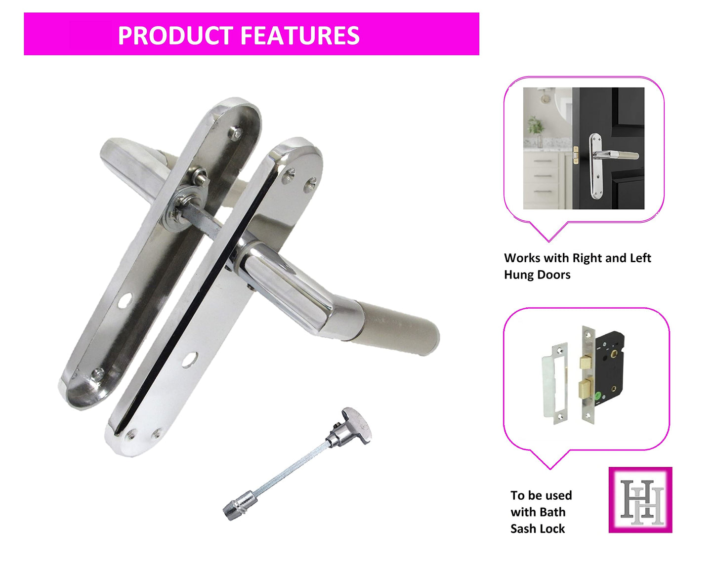 Haven Heritage Satin Nickel & Chrome Dual Finish Mitred Door Handles Lever Bathroom Lock, 1 Pair