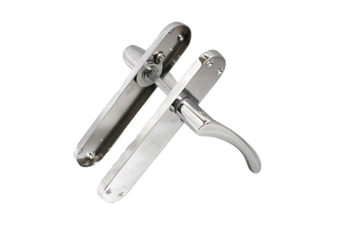 Polished Chrome Twist Door Handle,Interior Latch Lever on Long Back Plate