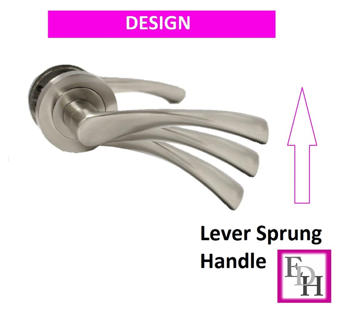 Epsom Door Handle Internal Satin Nickel Twist Door Handle Set, Interior Latch Lever on Rose, Door Latch Satin, Door Handle Latch, Bedroom, Front Door Pair (1 Pair of Handles + Tubular Latch)