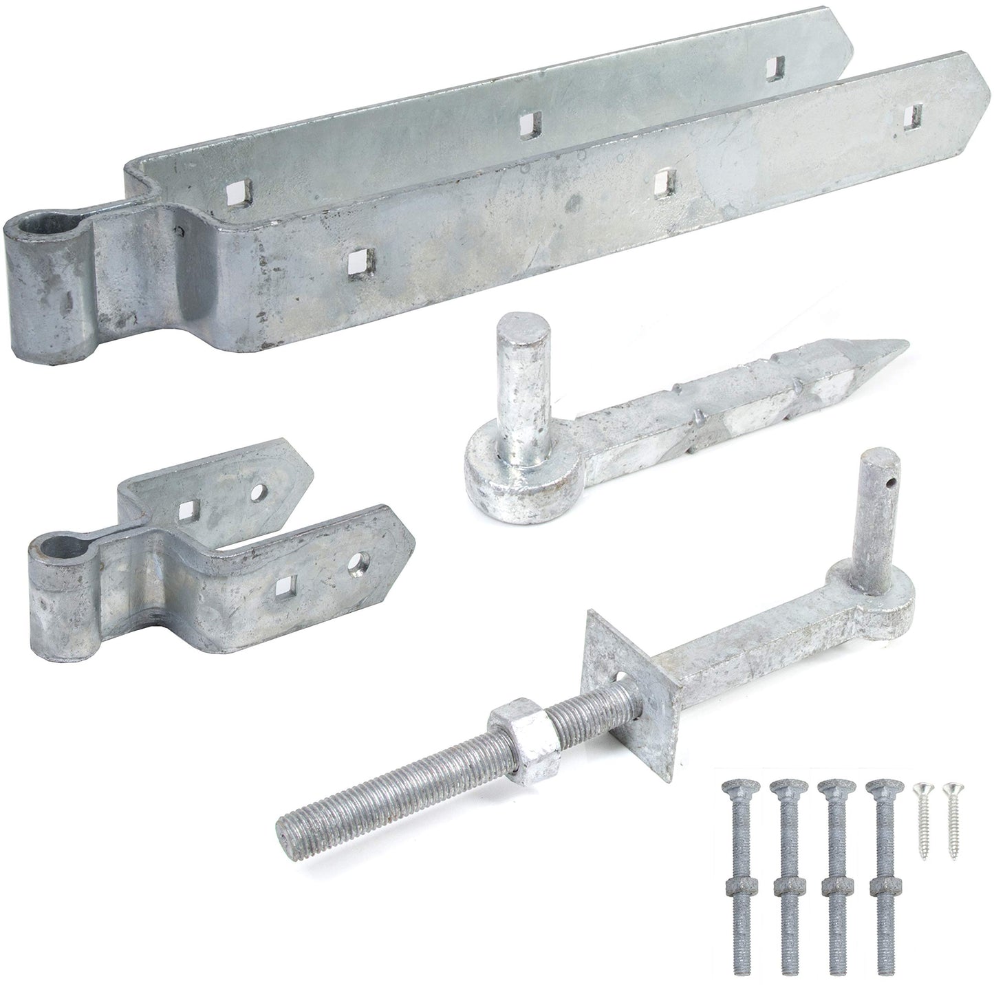 Galvanised Double Strap Farm Gate Hinge Set - Heavy Duty 18" Hinge for Field Gates, Driveways & Stables