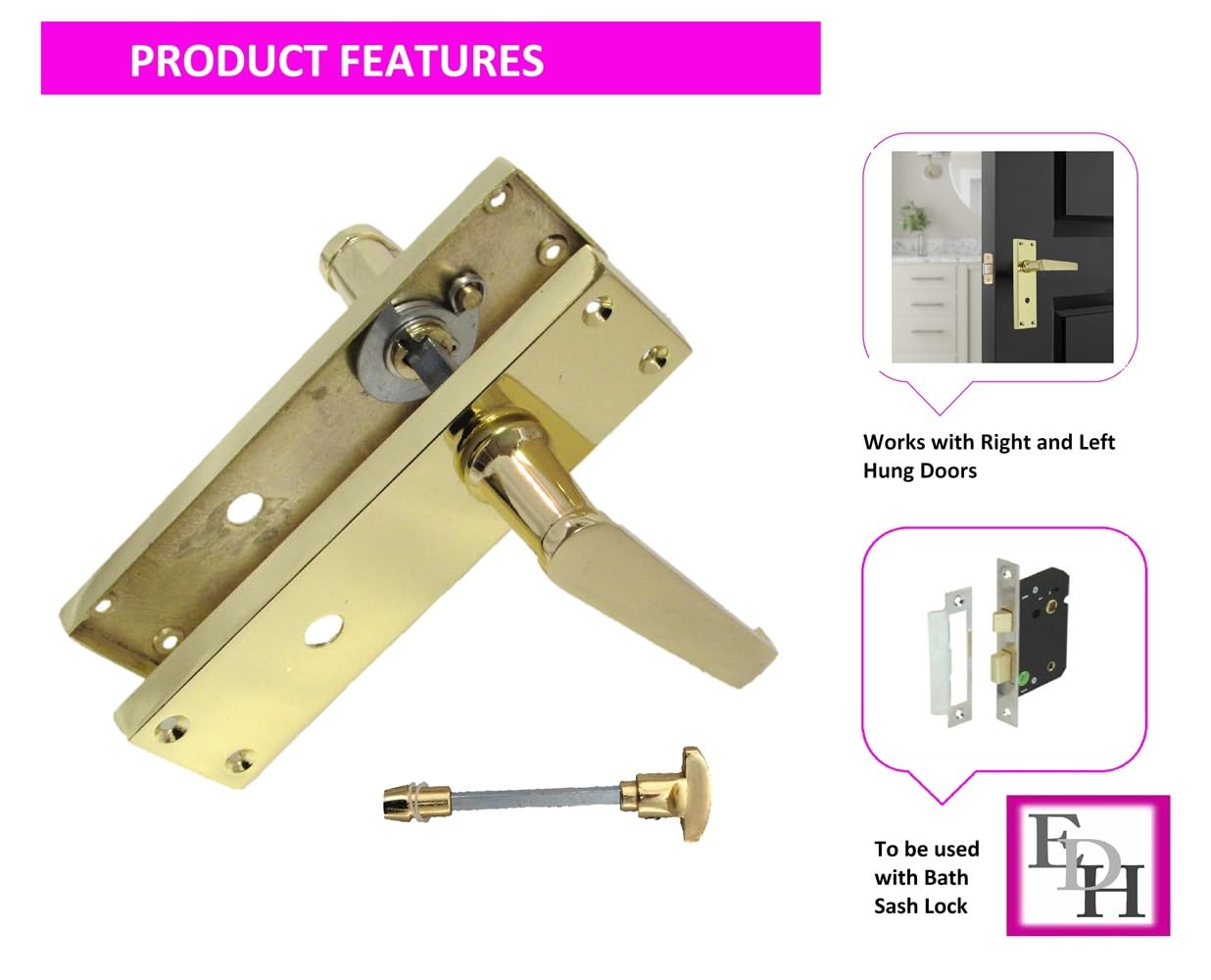 Brass Door Handles Interior Door Handles - Victorian STRAIGHTLock Handles,Brass Plated Door Handles, Back Plate, 150 x 42mm, Door Handles Multipack, Door Handles Set 2