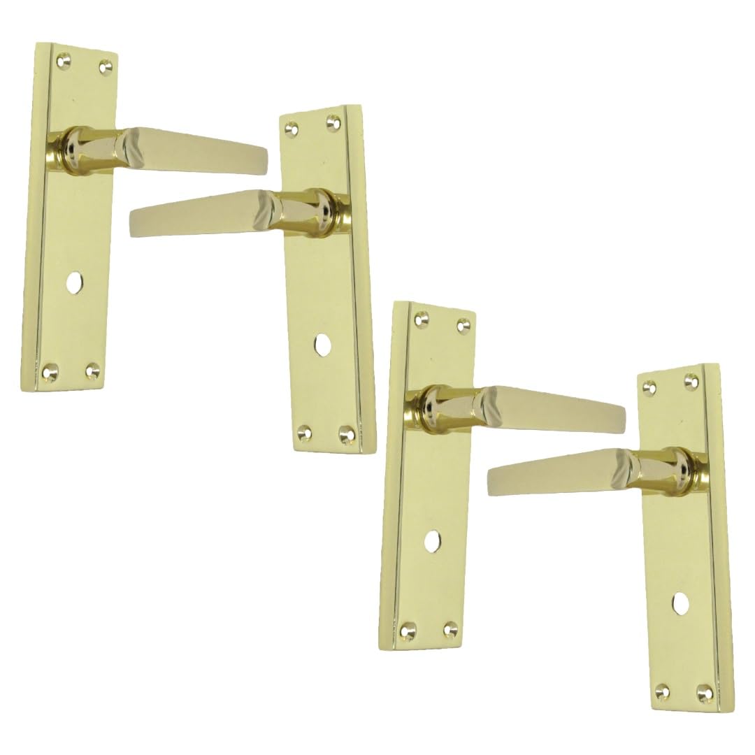 Brass Door Handles Interior Door Handles - Victorian STRAIGHTLock Handles,Brass Plated Door Handles, Back Plate, 150 x 42mm, Door Handles Multipack, Door Handles Set 2