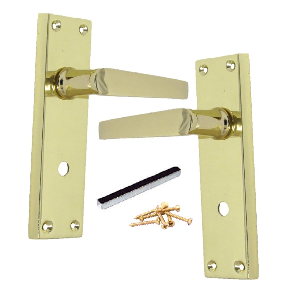 Brass Door Handles Interior Door Handles - Victorian STRAIGHTLock Handles,Brass Plated Door Handles, Back Plate, 150 x 42mm, Door Handles Multipack, Door Handles Set 2