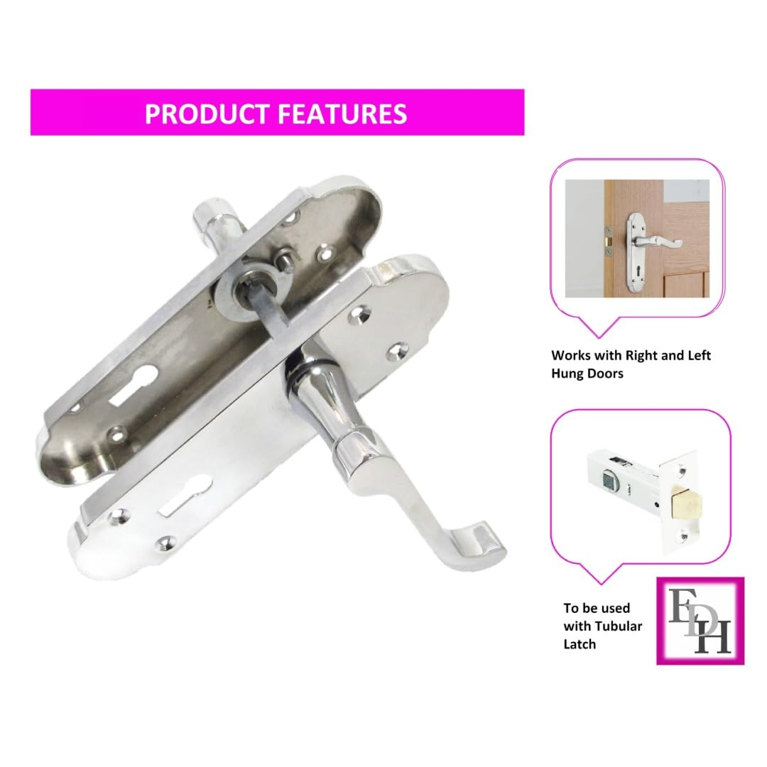 Epsom Door Handle - Chrome Internal Bathroom Door Handles - Door Handles Internal Sets, Chrome Door Handle Set for Internal Doors, Door Handle in Chrome, 170mm x 42mm