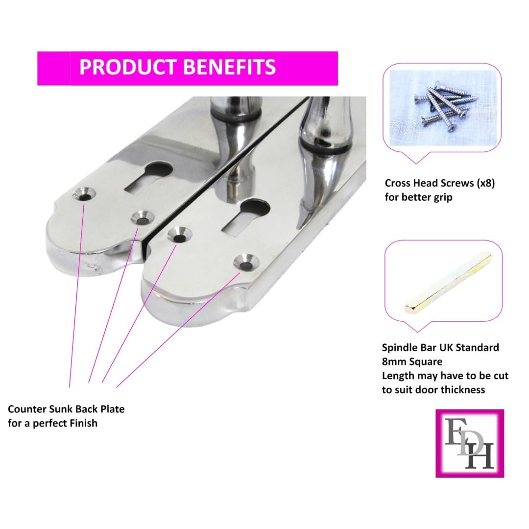 Epsom Door Handle - Chrome Internal Lock Door Handles - Door Handles Internal Sets, Chrome Door Handle Set for Internal Doors, Door Handle in Chrome, 170mm x 42mm