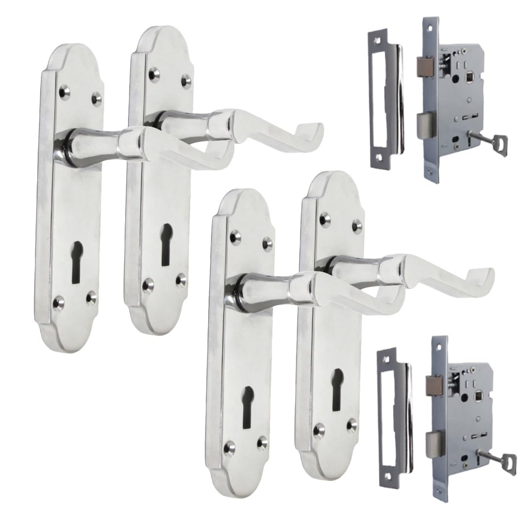 Epsom Door Handle - Chrome Internal Door Handles - Door Handles Internal Sets Including 3 Lever Sash Lock, Chrome Door Handle Set for Internal Doors, Door Handle in Chrome, 170mm x 42mm