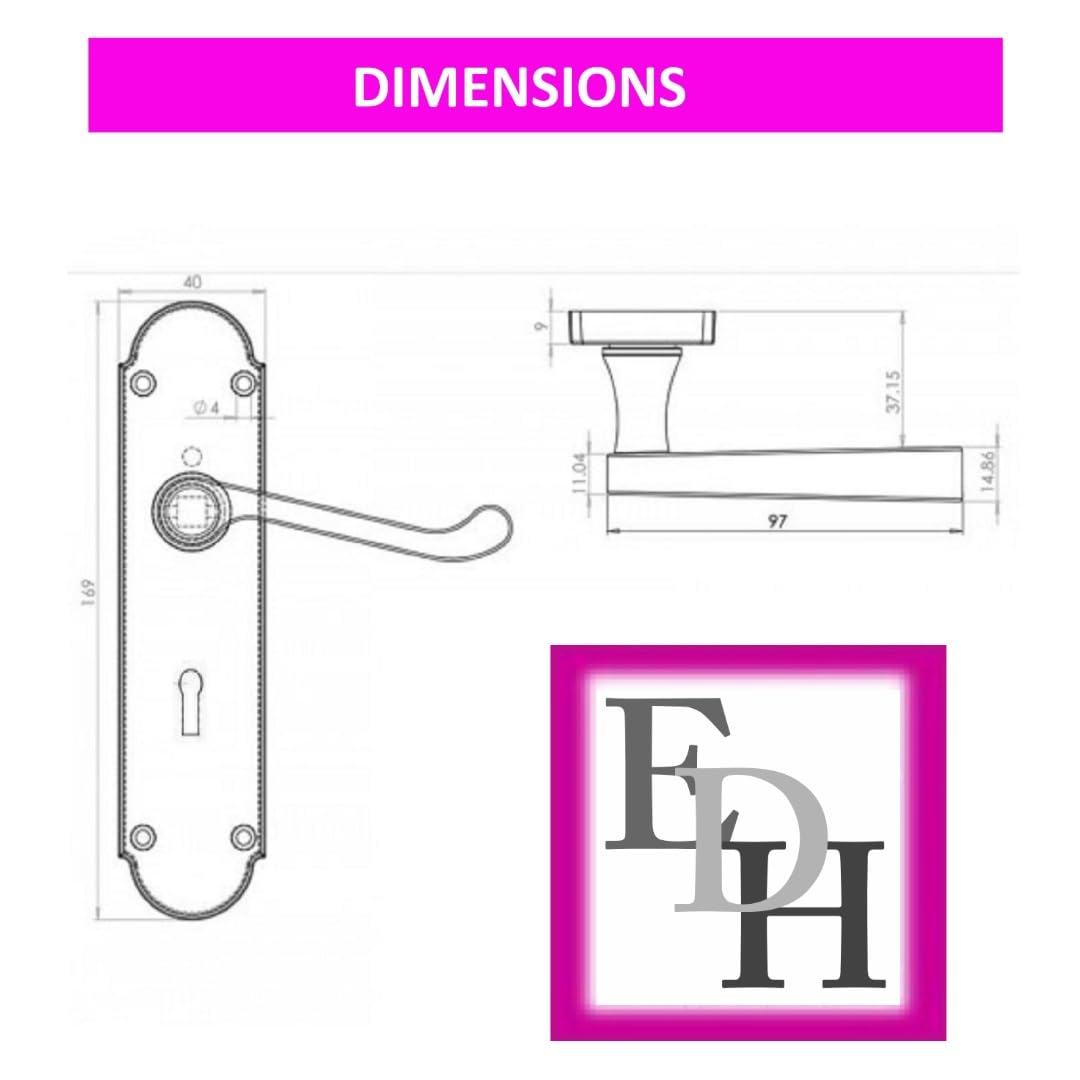 Epsom Door Handle - Matt Black Internal Door Handles - Including 2 Bathroom Sash Lock, 170mm x 42mm