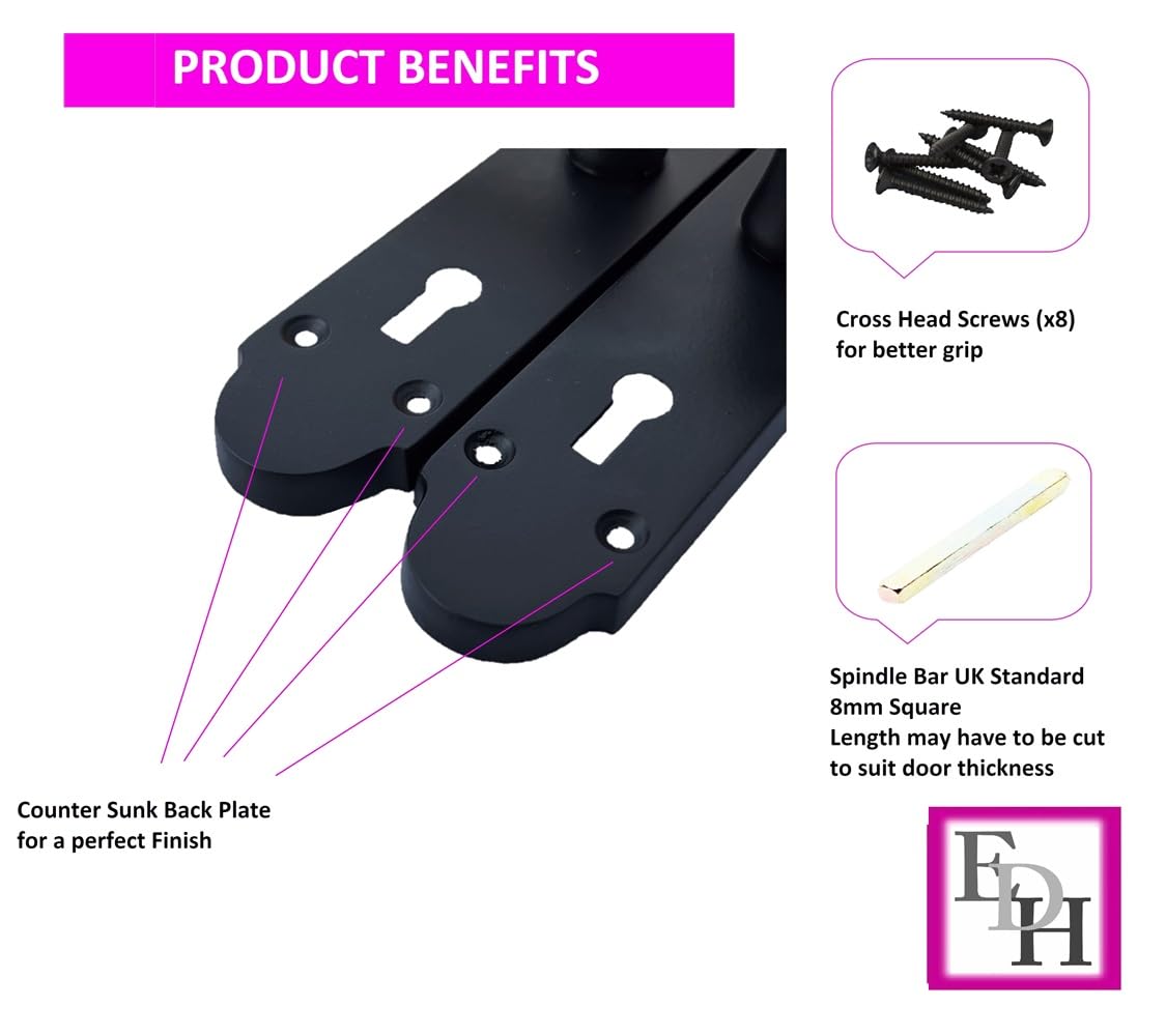 Epsom Door Handle - Matt Black Internal Door Handles - Including 2 Bathroom Sash Lock, 170mm x 42mm