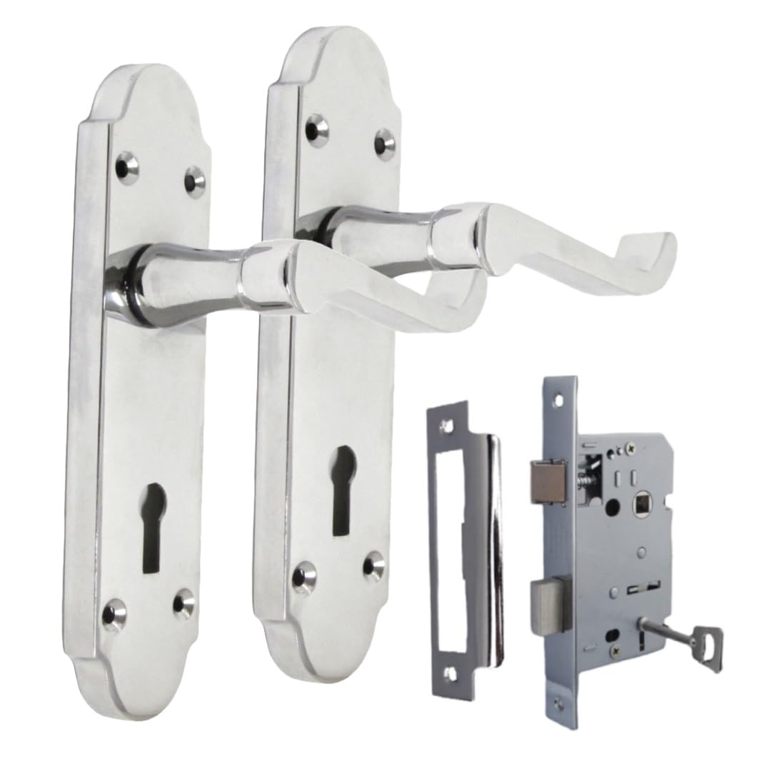 Epsom Door Handle - Chrome Internal Door Handles - Door Handles Internal Sets Including 3 Lever Motice Sash Lock, Chrome Door Handle Set for Internal Doors, Door Handle in Chrome, 170mm x 42mm