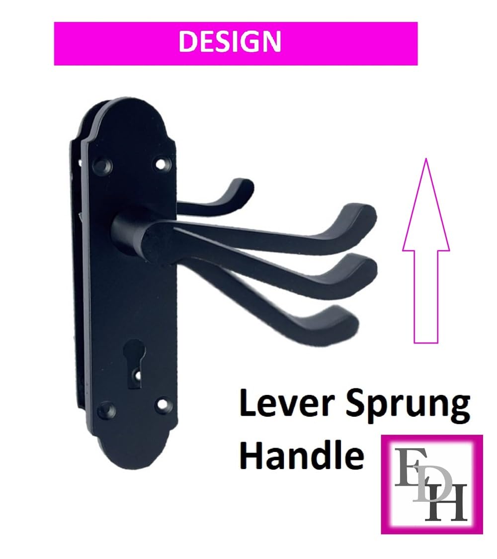 Epsom Door Handle - Matt Black Internal Door Handles - Including 2 Bathroom Sash Lock, 170mm x 42mm
