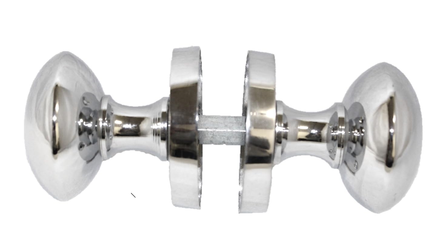 Polished Chrome Round Door Knob Set Including Tubular Latch - Victorian Style Sprung Internal & External Door Knobs for Mortice Locks & Tubular latches (1 Pair of KNOBS)