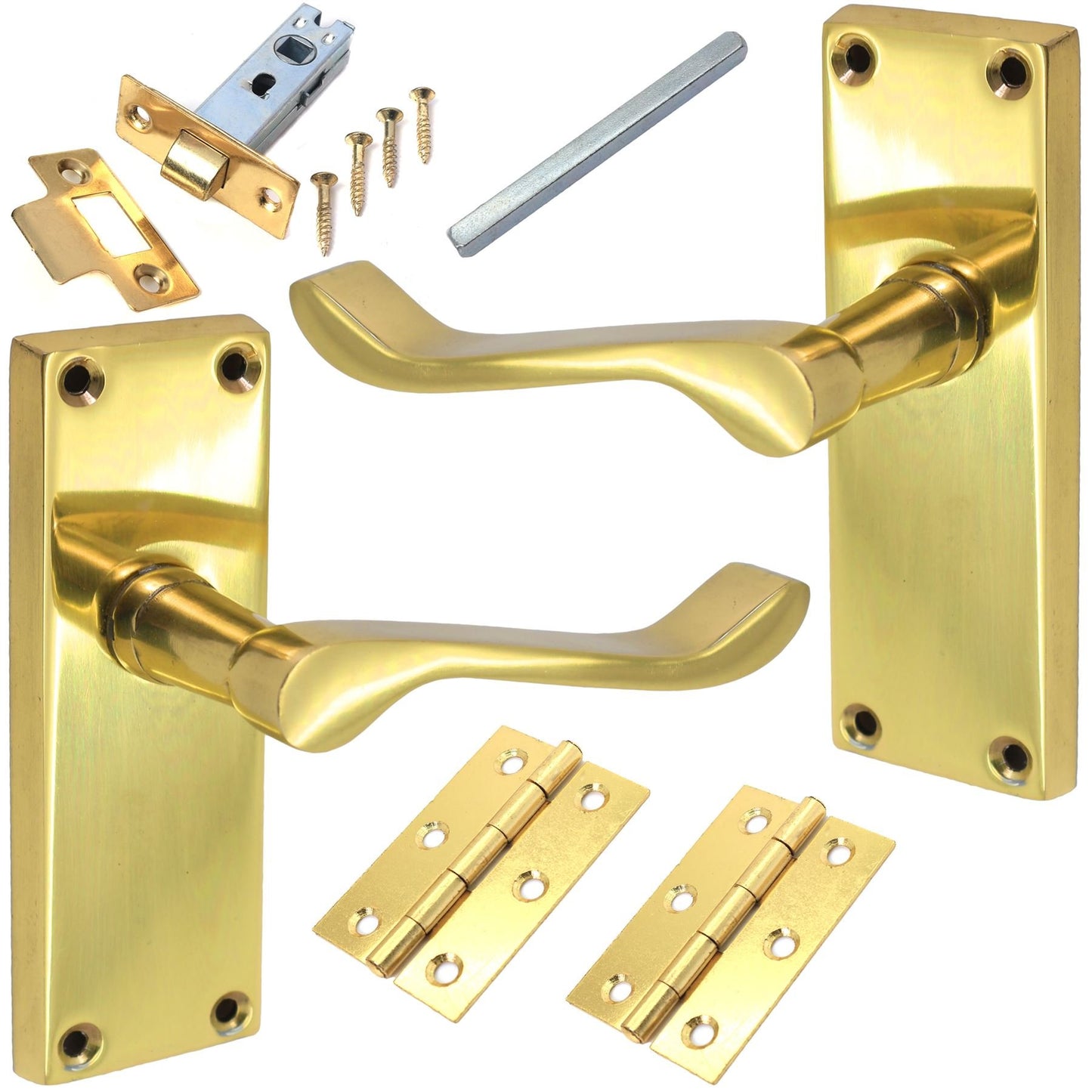 Polished Brass Internal Lever Latch Door Handles & Fixings Set