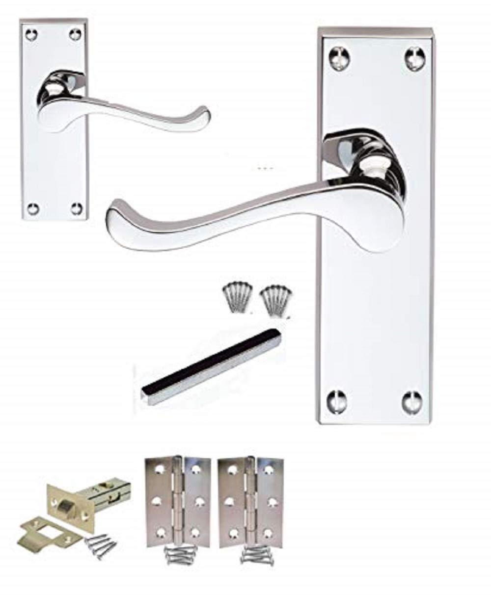Victorian Scroll Door Handles Polished Chrome Hinges & Latches Sets of 7 118MM X 40MM - Haven Heritage®