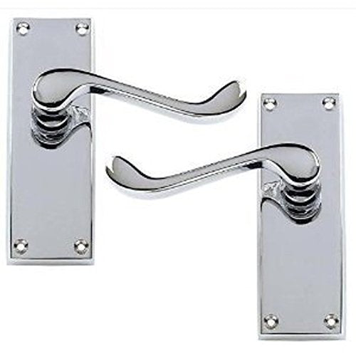 3 Sets x Victorian Scroll Door Handles Lever Latch - Polished Chrome 2006ZH - 113 x 40mm