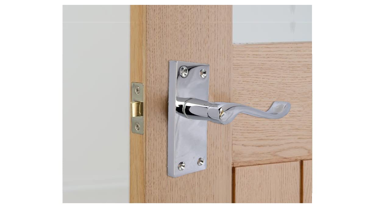 Silver Door Handles Interior Door Handles - Victorian Scroll Door Handles in Polished Chrome Door Handles, Back Plate, 118 x 42mm, Door Handles Multipack, Door Handles Set of 6