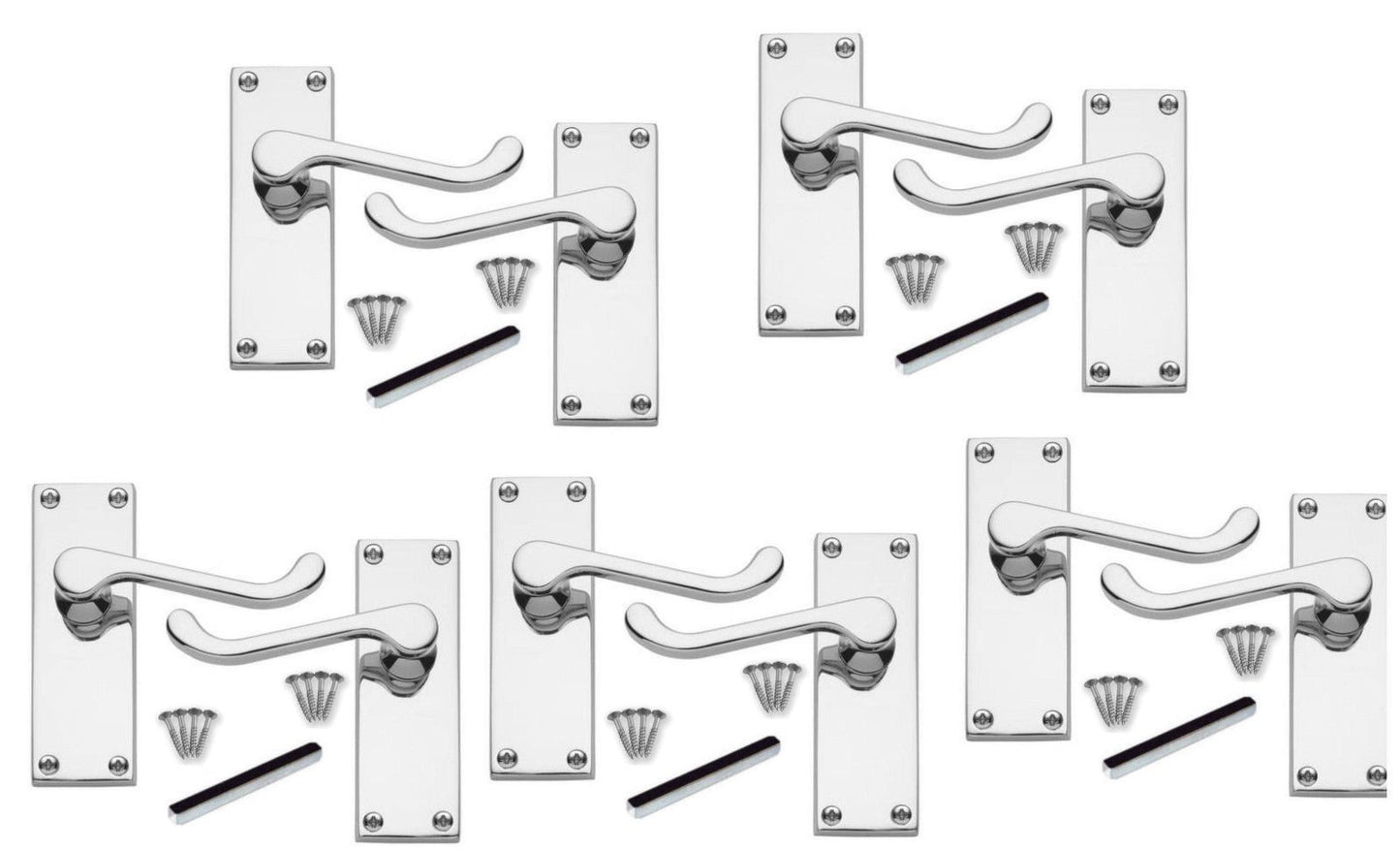 Discount Hardware UK Door Handles Internal Sets - Polished Chrome Door Handle Set for Modern Doors Internal House Design, Internal Door Handles - Victorian Scroll Door Handles 5 Pack - 112mm Long