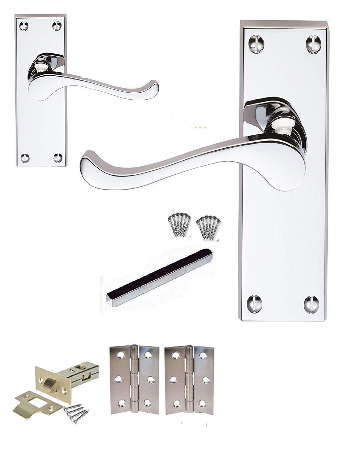 Haven Heritage 7 Sets of Victorian Scroll Latch Door Handles Polished Chrome Hinges & Latches Pack Sets 118MM X 40MM