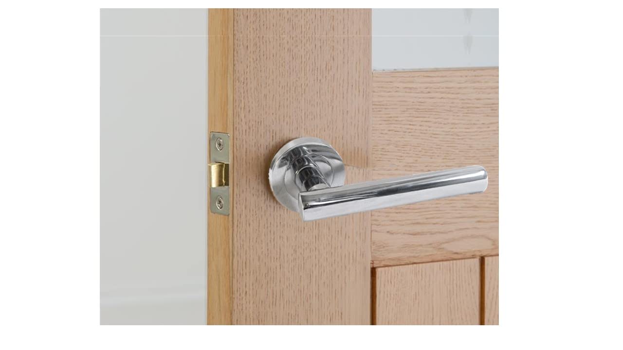 Straight T-Bar Internal Door Handle Set – Polished Chrome Finish with Tubular Latch, Modern Lever Handles for Home & Office Interior Doors .6 Pairs (6 Pair of Handles)