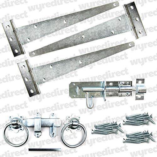 Gate Fitting Kit 12" Hinge Set Hinges Brenton Bolt Ring Latch Wooden Gate BZP