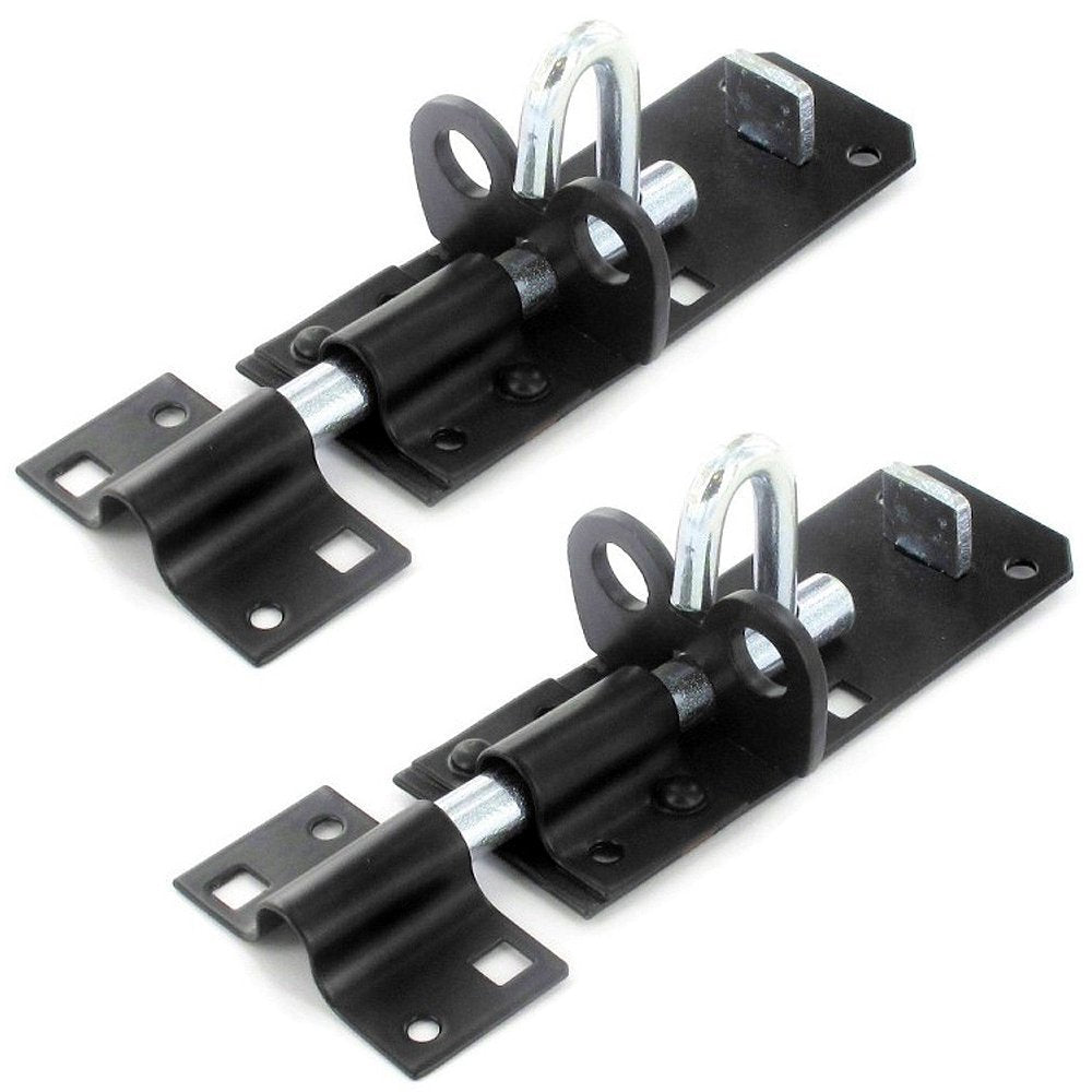 2 x Brenton Strong Sliding Padlock Shed Gate Door Bolt Black or Zinc 100mm (4") Black