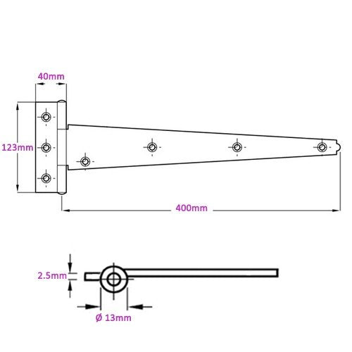 Securit Pair of Heavy Duty Tee Hinge in Black - 400mm (16")